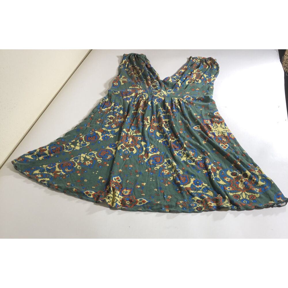 Free People Top Sleeveless A-line Long Flowy Boho Hippie Green Floral Size M